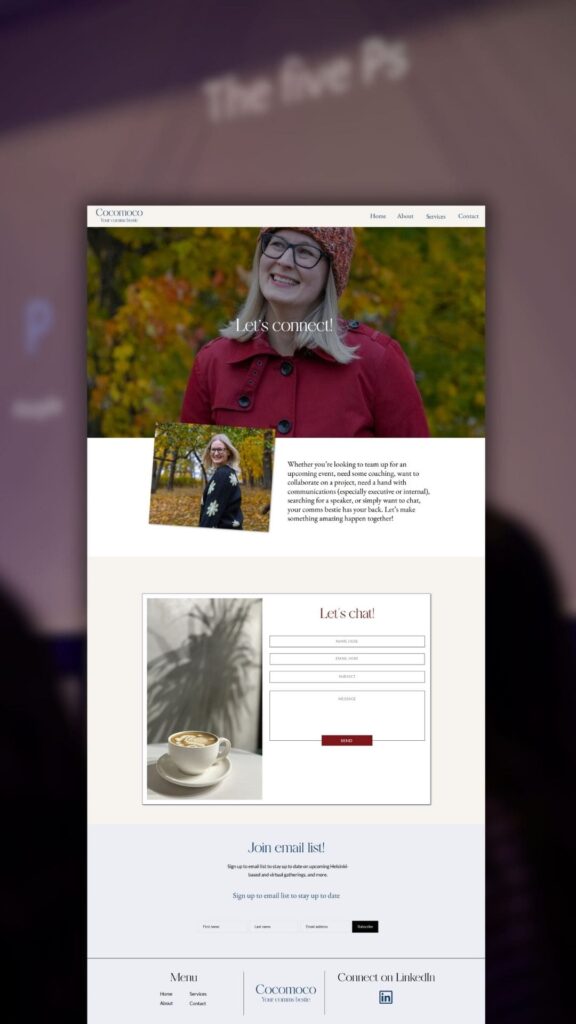 screenshot of the contact page