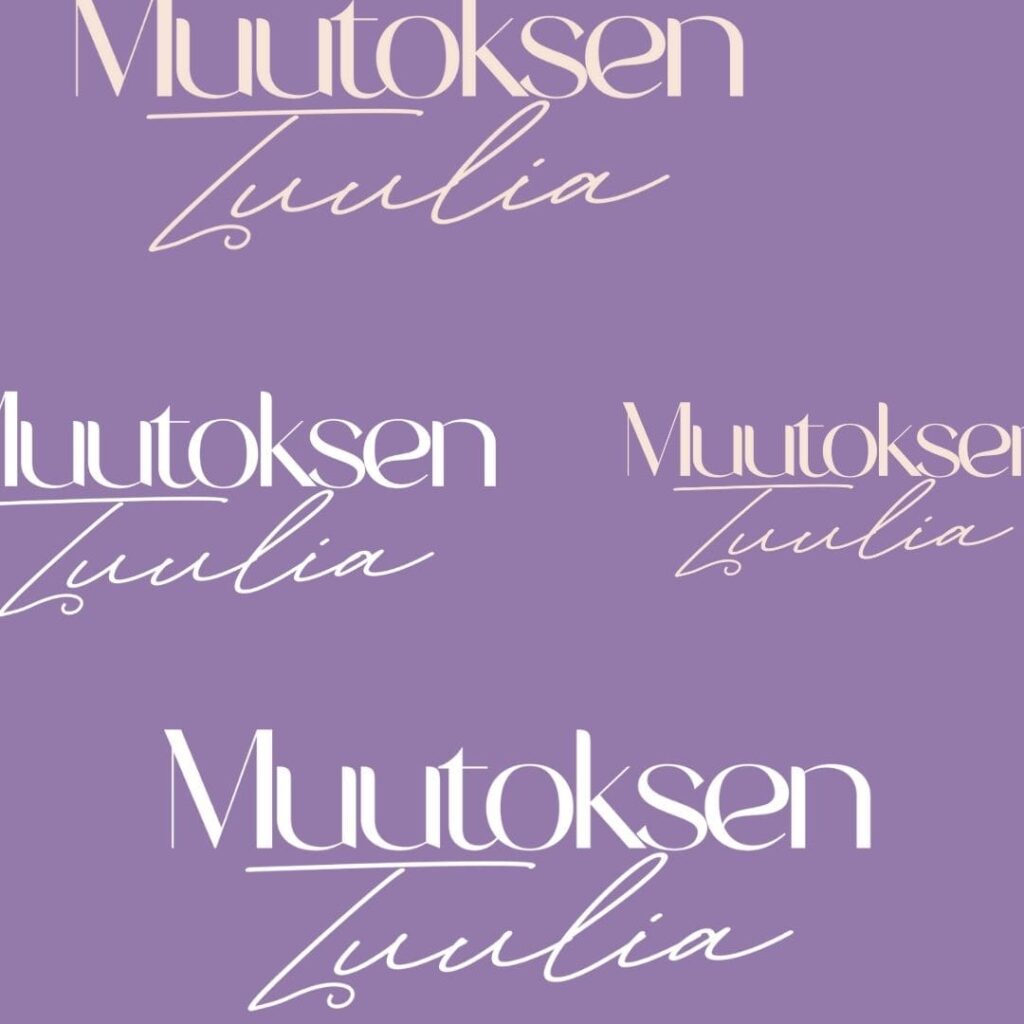 Kuvassa päälogoja valkoisena ja beigenä lilalla taustalla