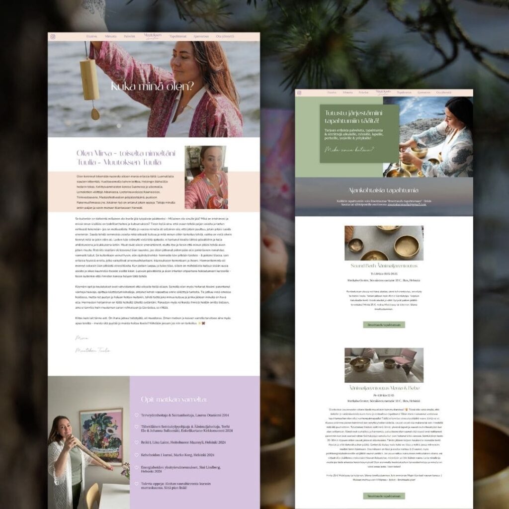 kokonaisuus minusta-sivusta sekä tapahtumat sivusta