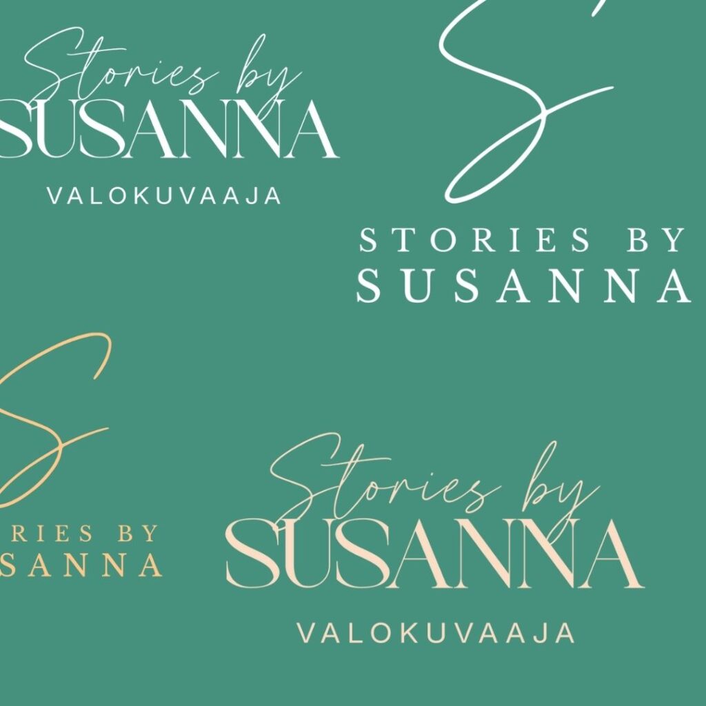 Stories by Susanna päälogo ja logoikonit vihreällä taustalla